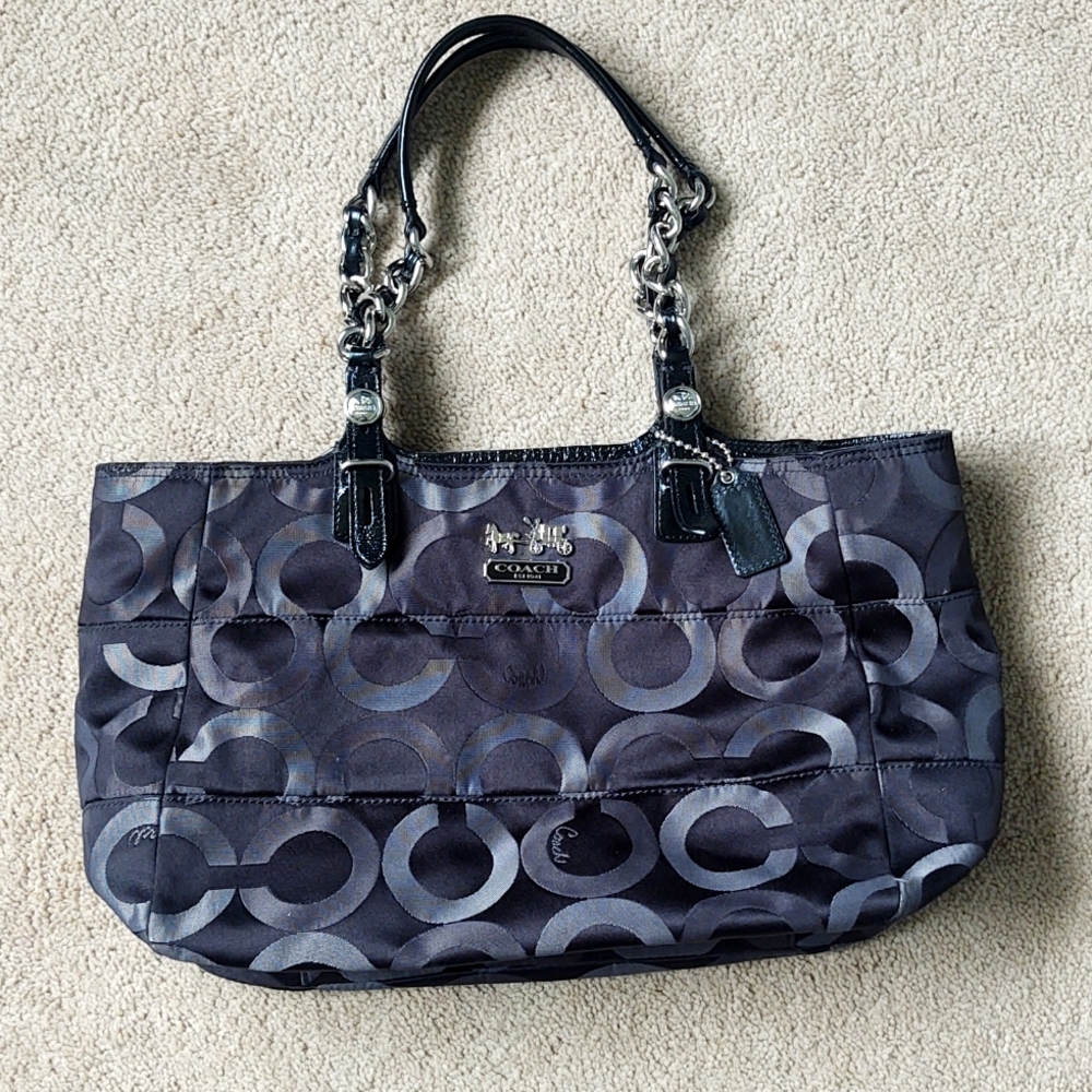 Coach East West shoulder bag logo print black and grey
